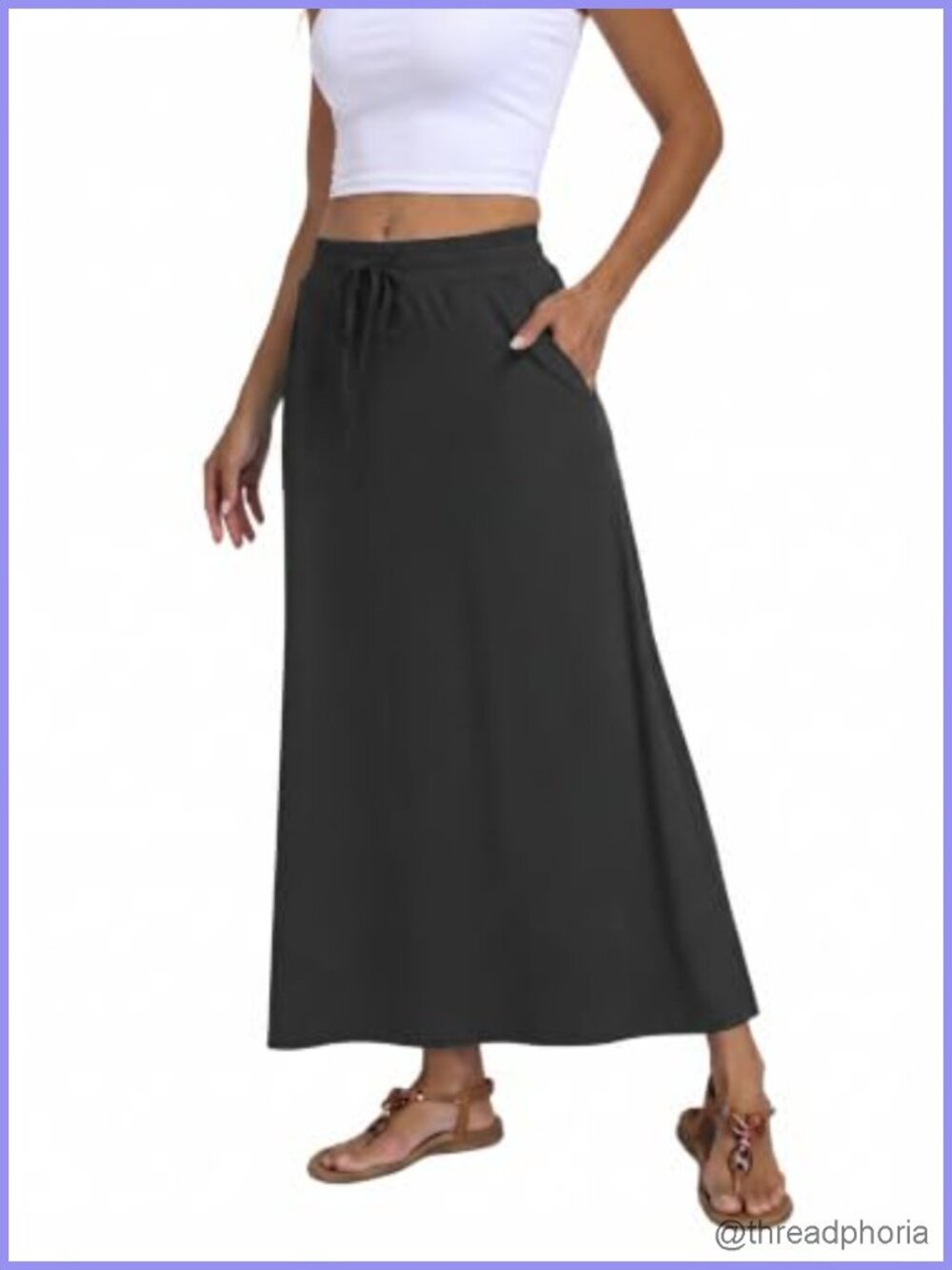 Women's Boho Maxi Skirt High Waisted Flowy A-Line with Pockets